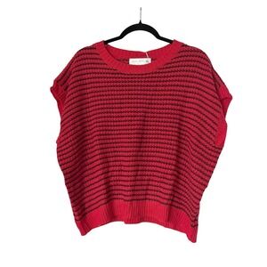 Knit Mix Striped Women XL Red and Black Sweater Sleeveless Oversized NWT